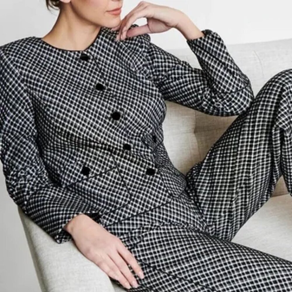 NWT New Spanx Ponte Lady Jacket Jacquard Black White Plaid Size M